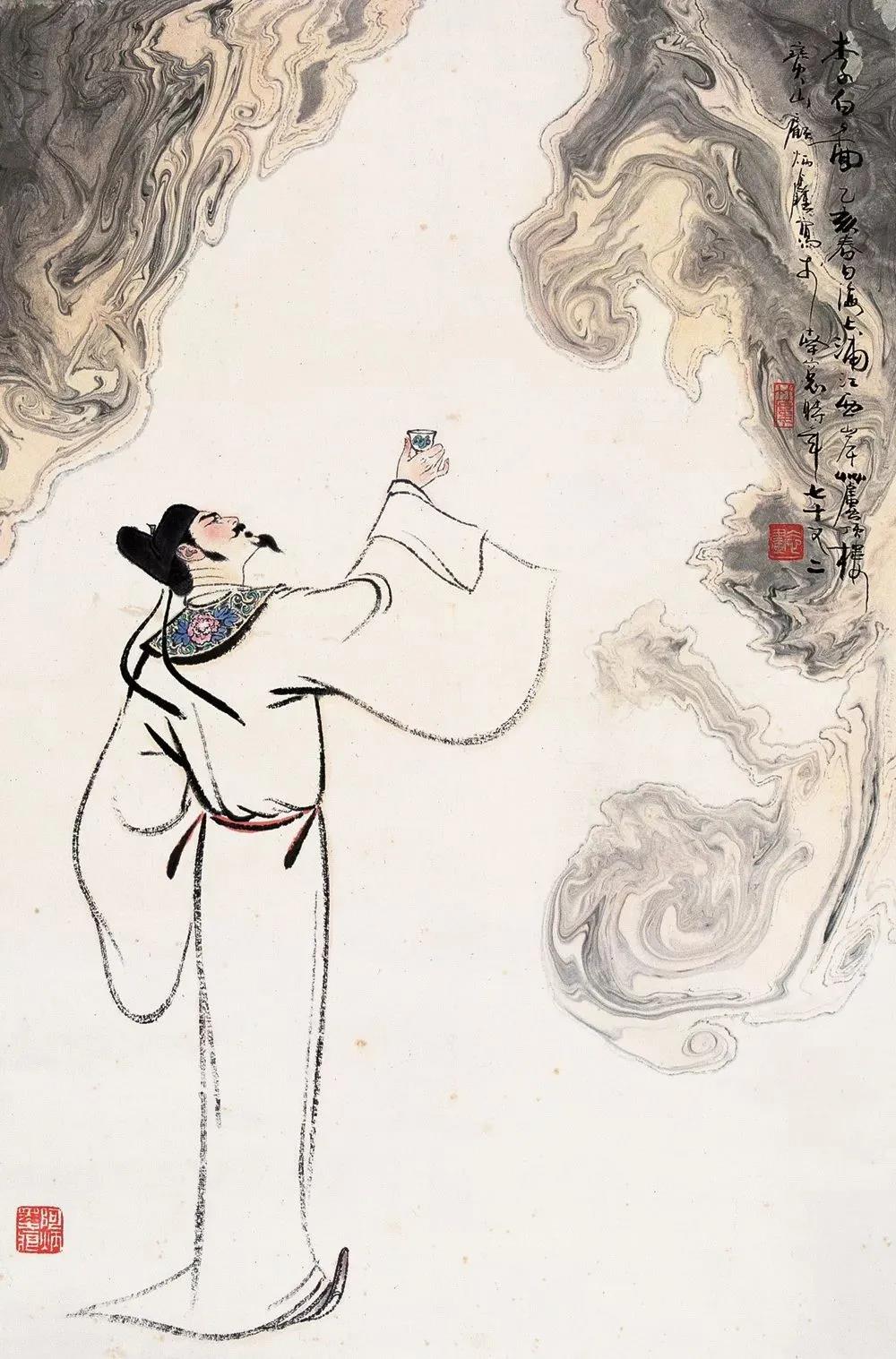 ▲“詩仙”李白勸自己喝酒：“舉杯邀明月，對飲成三人”。（圖片來源：三聯(lián)生活周刊）